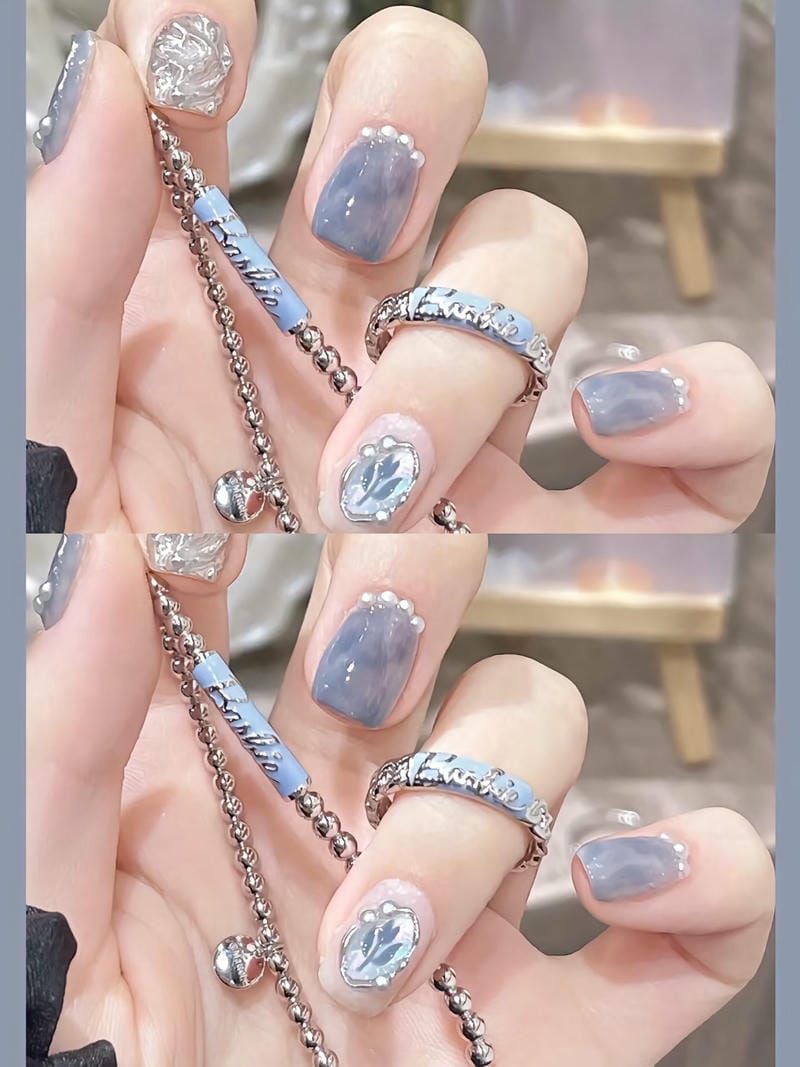 Những nail màu xanh dương nhạt đơn giản - Hình số 9