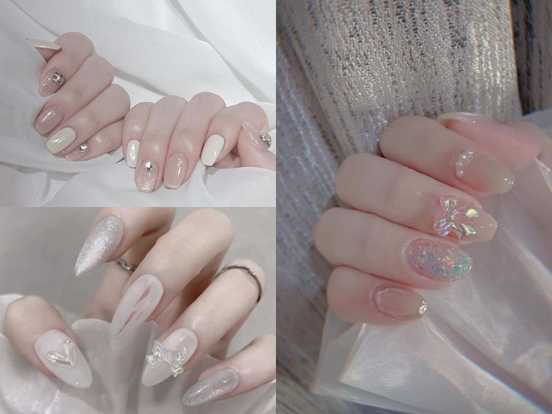 Những mẫu nail tráng gương đính đá - Hình số 3