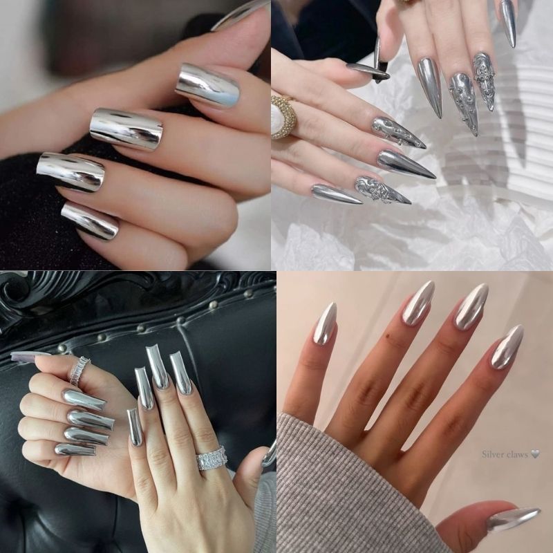 Những mẫu nail tráng gương đính đá - Hình số 4