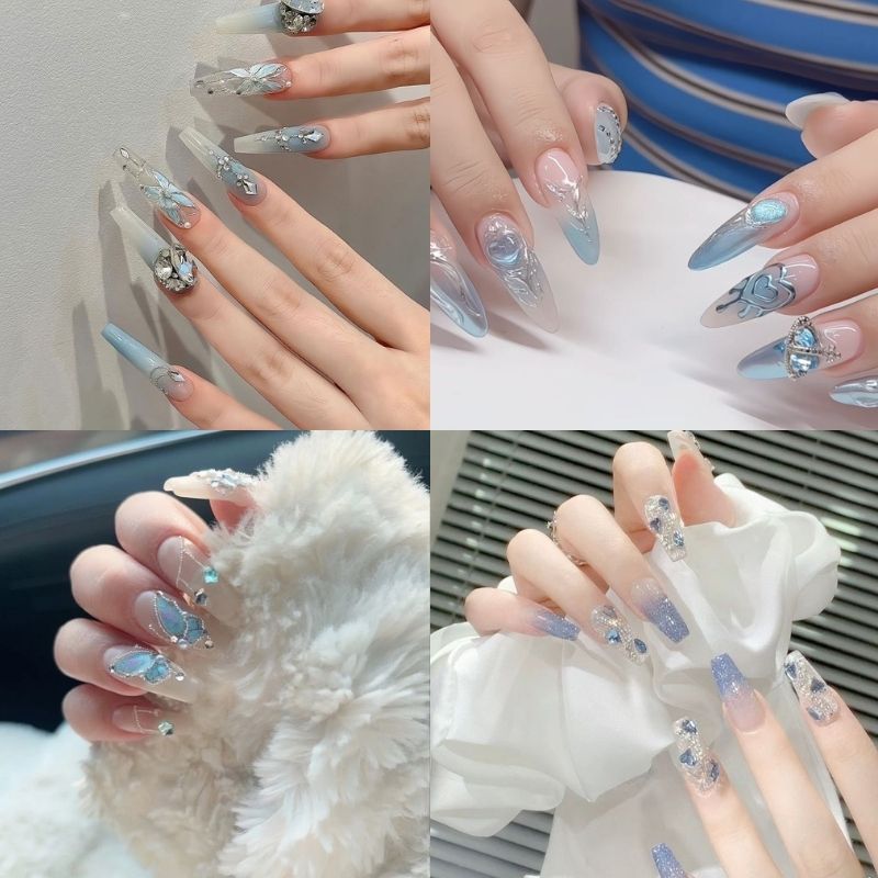 Những mẫu nail tráng gương đính đá - Hình số 5