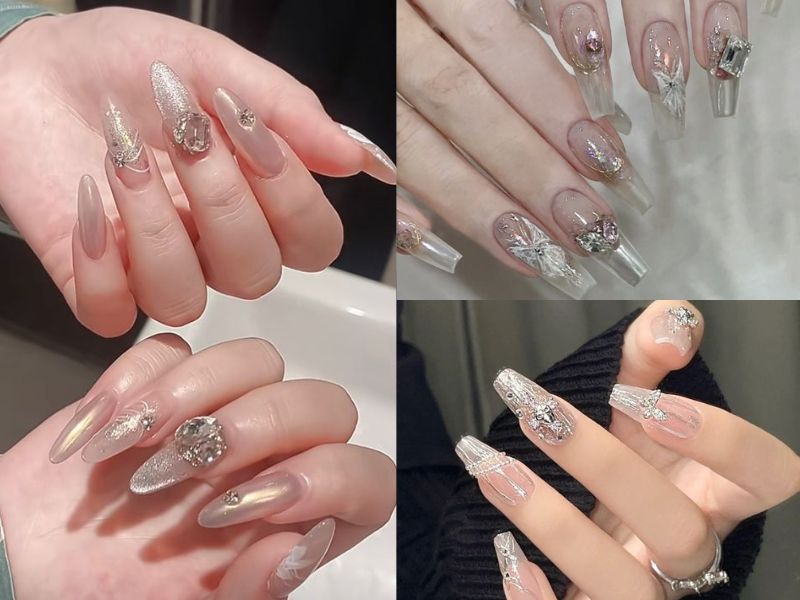 Những mẫu nail tráng gương đính đá - Hình số 6
