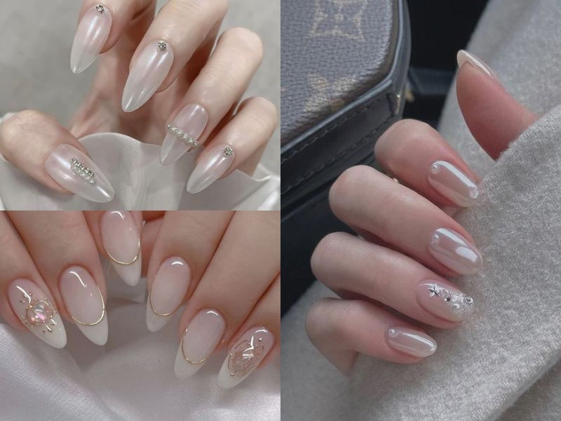 Những mẫu nail tráng gương đính đá - Hình số 7