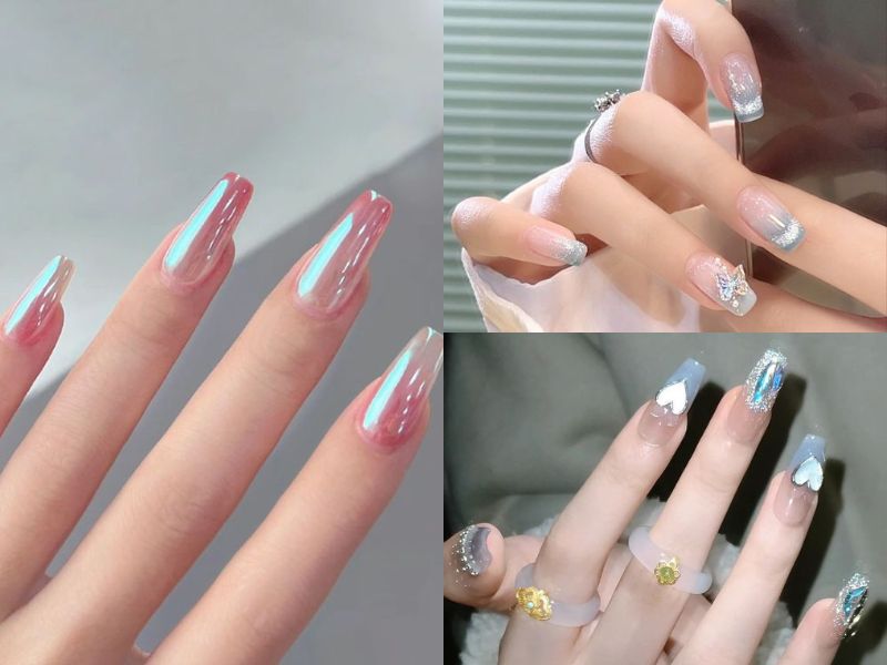 Những mẫu nail tráng gương đính đá - Hình số 8
