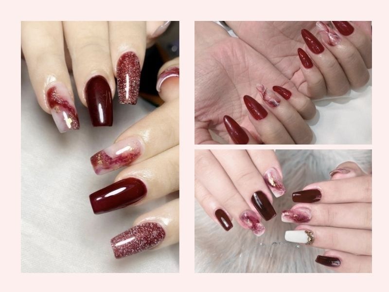 Những mẫu nail màu đỏ cherry mắt mèo - Hình số 2