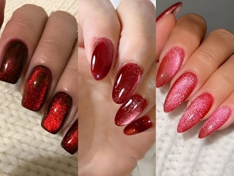 Những mẫu nail màu đỏ cherry mắt mèo - Hình số 4