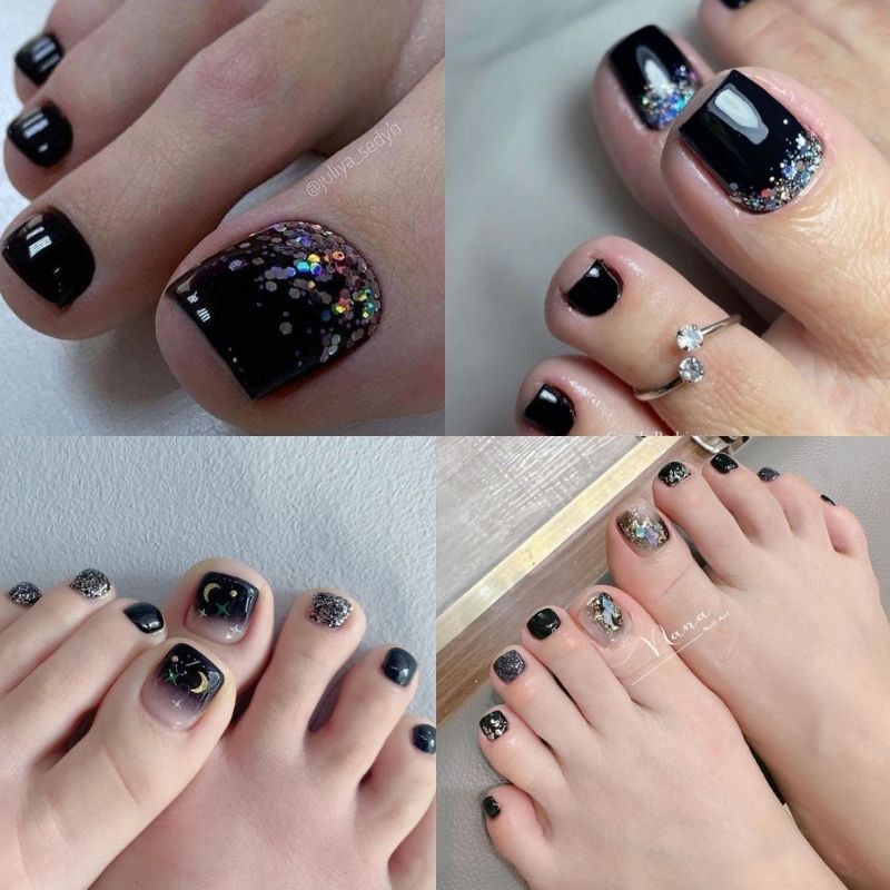 Những nail màu đen sang chảnh móng vuông - Hình số 10