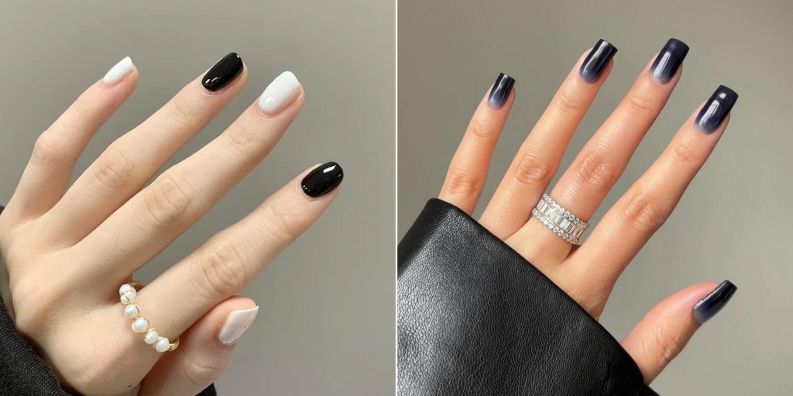 Những nail màu đen sang chảnh móng vuông - Hình số 6