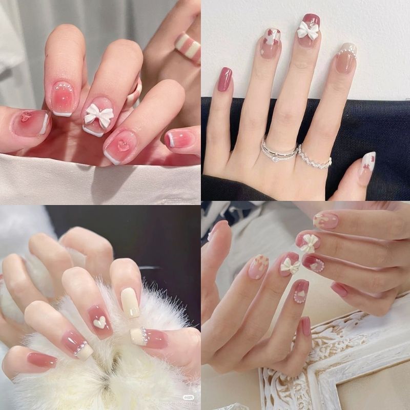 Những mẫu nail sơn thạch đính đá hồng - Hình số 9