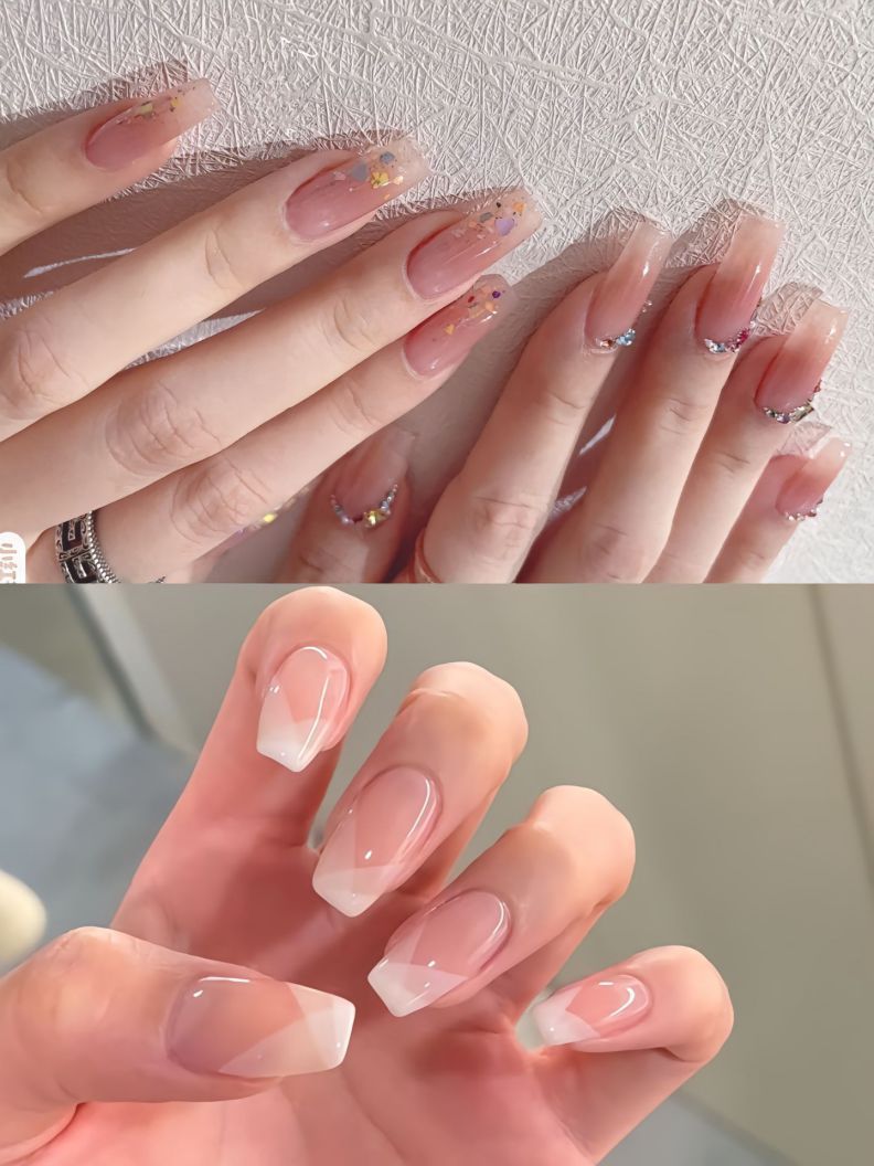 Những mẫu nail sơn thạch đính đá hồng - Hình số 5