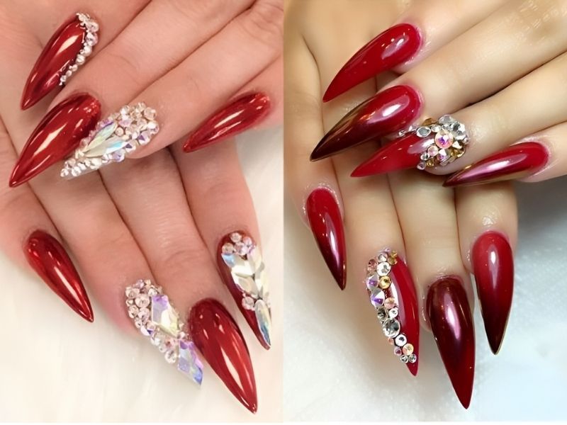 Những mẫu nail tết màu đỏ đô - Hình số 3