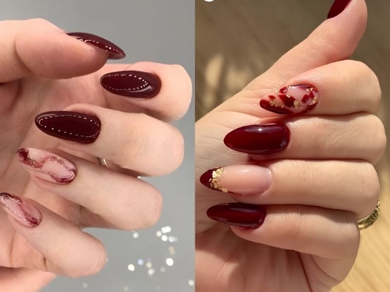 Những mẫu nail tết màu đỏ đô - Hình số 5