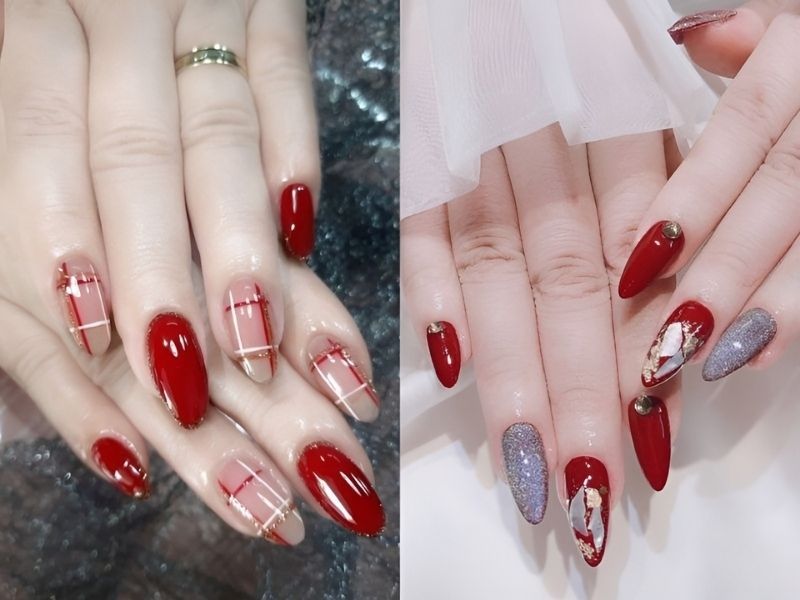 Những mẫu nail tết màu đỏ đô - Hình số 7
