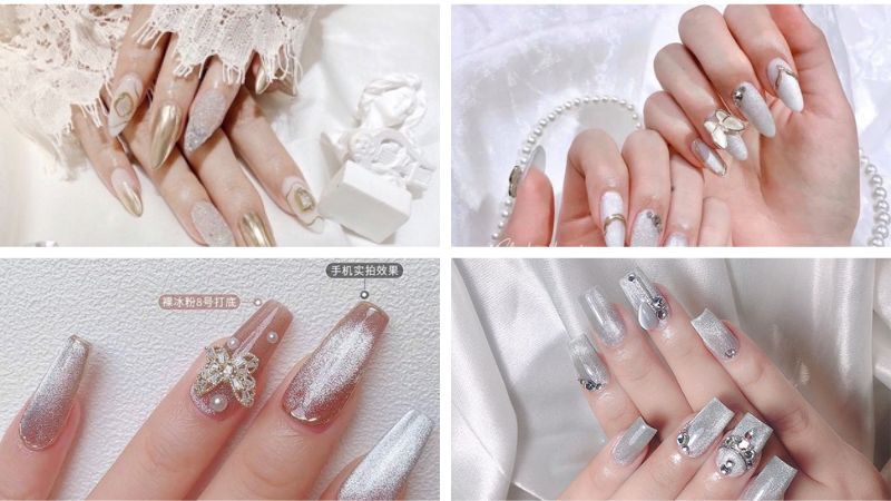Những mẫu nail mắt mèo trắng kim cương - Hình số 9