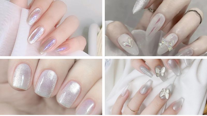 Những nail màu trắng gạo mắt mèo - Hình số 4