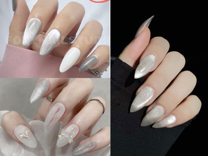 Những mẫu nail trắng sang chảnh mắt mèo - Hình số 4