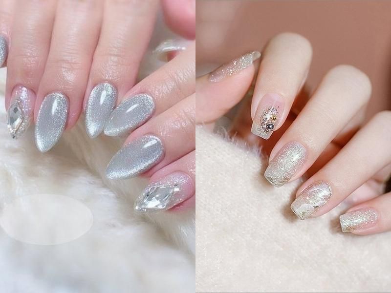 Những mẫu nail trắng sang chảnh mắt mèo - Hình số 8