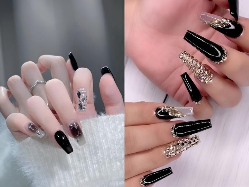 Những nail màu đen sang chảnh đính đá - Hình số 1