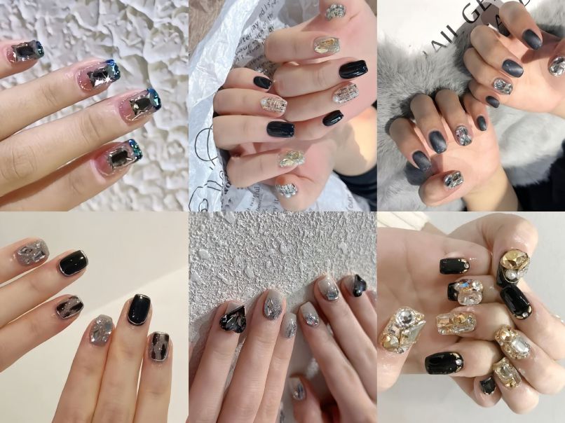 Những nail màu đen sang chảnh đính đá - Hình số 5