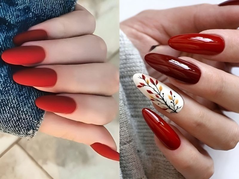 Những mẫu nail màu đỏ cherry móng dài - Hình số 10