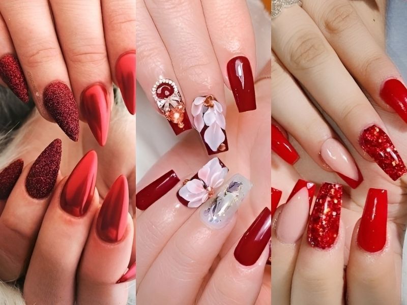 Những mẫu nail màu đỏ cherry móng dài - Hình số 2