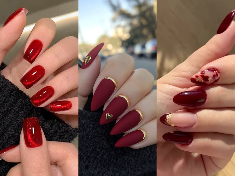 Những mẫu nail màu đỏ cherry móng dài - Hình số 9