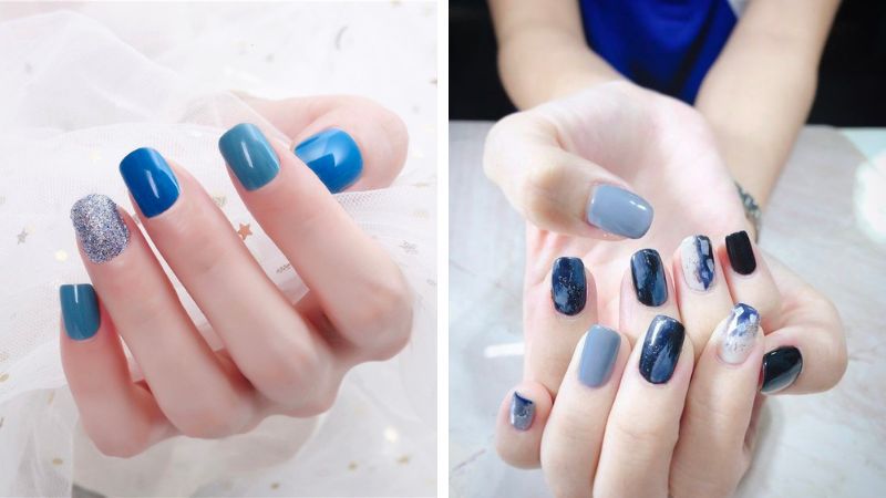 Những nail màu xanh dương nhạt kim tuyến - Hình số 10