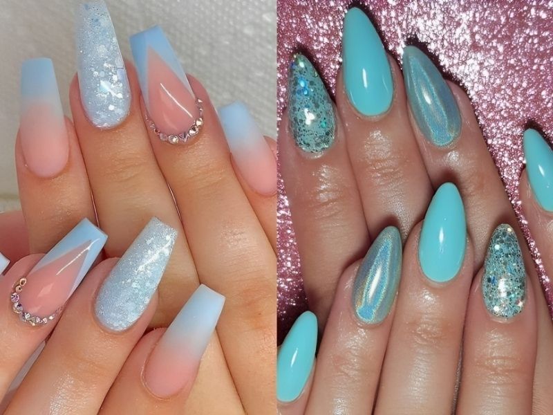 Những nail màu xanh dương nhạt kim tuyến - Hình số 5