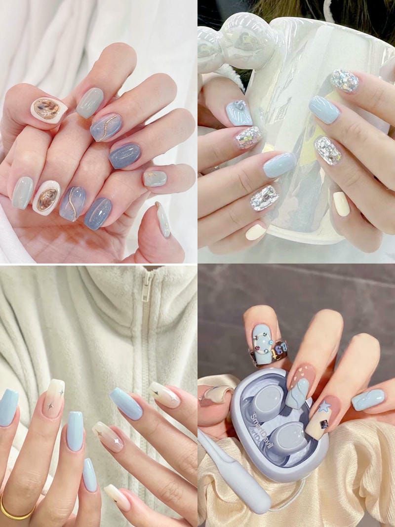 Những nail màu xanh dương nhạt kim tuyến - Hình số 7