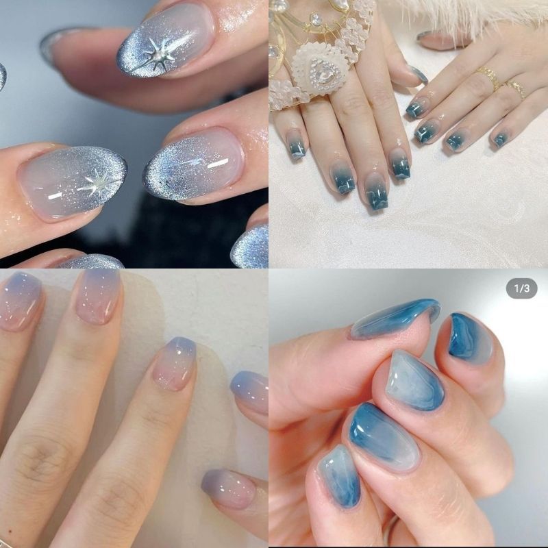 Những nail màu xanh dương nhạt ombre - Hình số 4