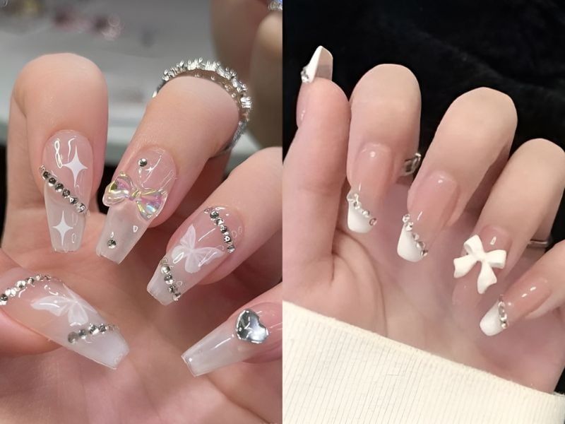 Những mẫu nail tay nhẹ nhàng đính đá - Hình số 2