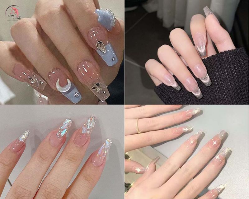Những mẫu nail ombre kim tuyến trắng - Hình số 1