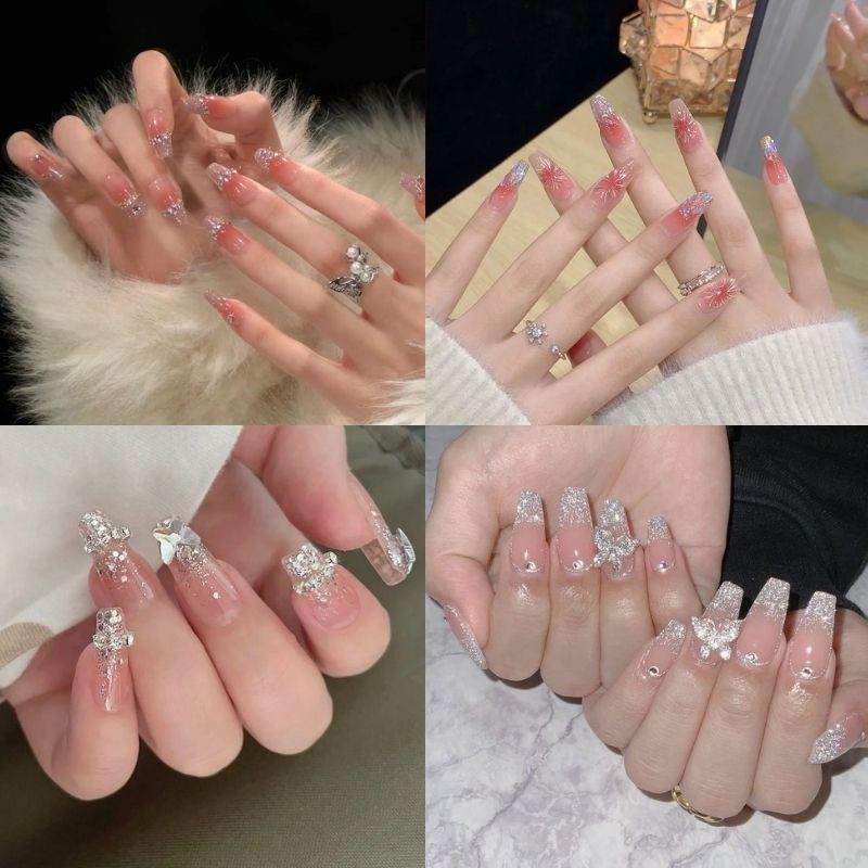 Những mẫu nail ombre kim tuyến trắng - Hình số 5
