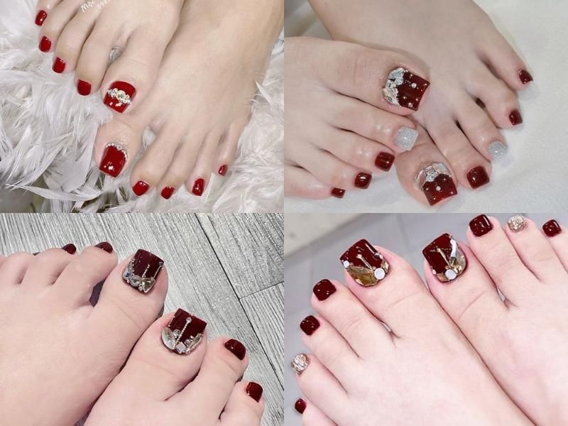 Những mẫu nail màu đỏ cherry đính đá - Hình số 6
