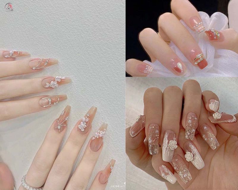 Những mẫu nail trắng sang chảnh đính đá - Hình số 3