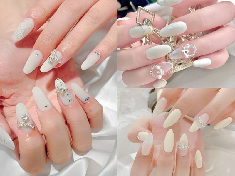 Những mẫu nail trắng sang chảnh đính đá - Hình số 4