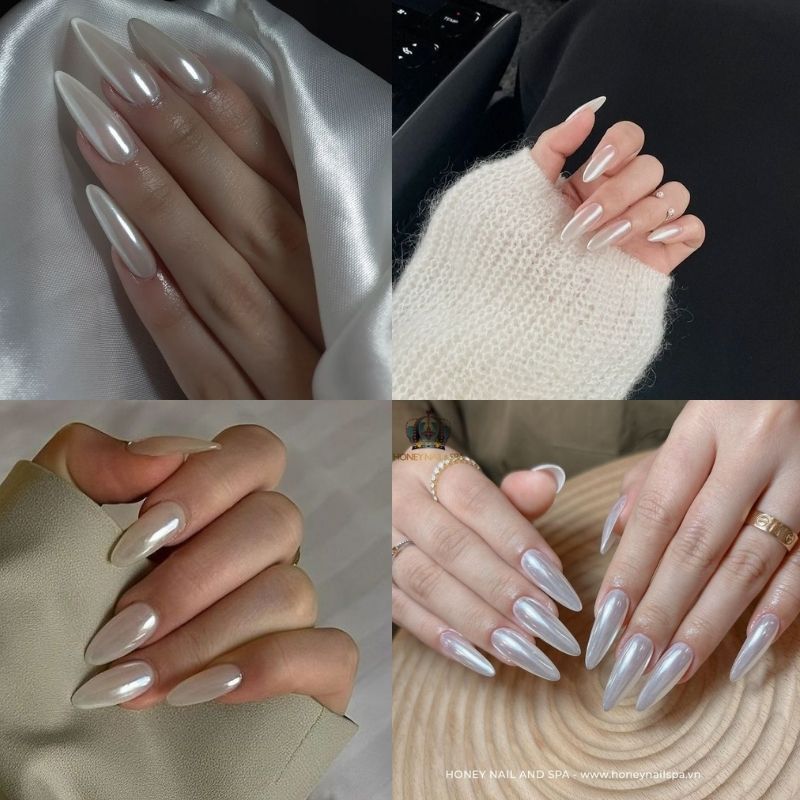 Những nail màu trắng sữa tráng gương - Hình số 6