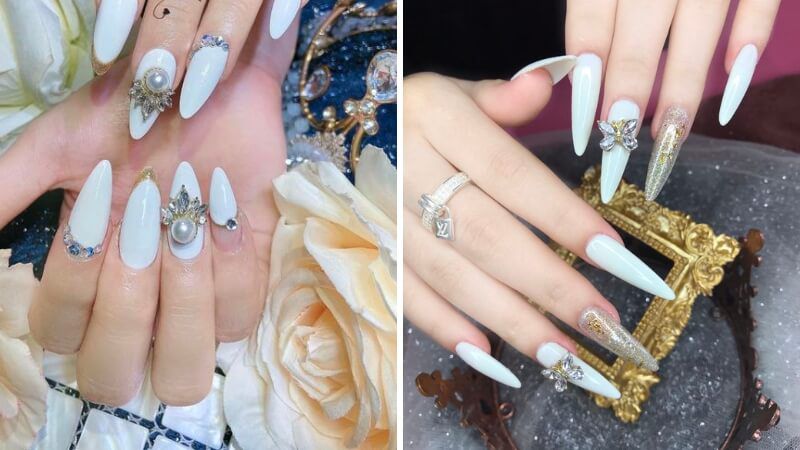 Những nail màu trắng sữa móng dài - Hình số 4