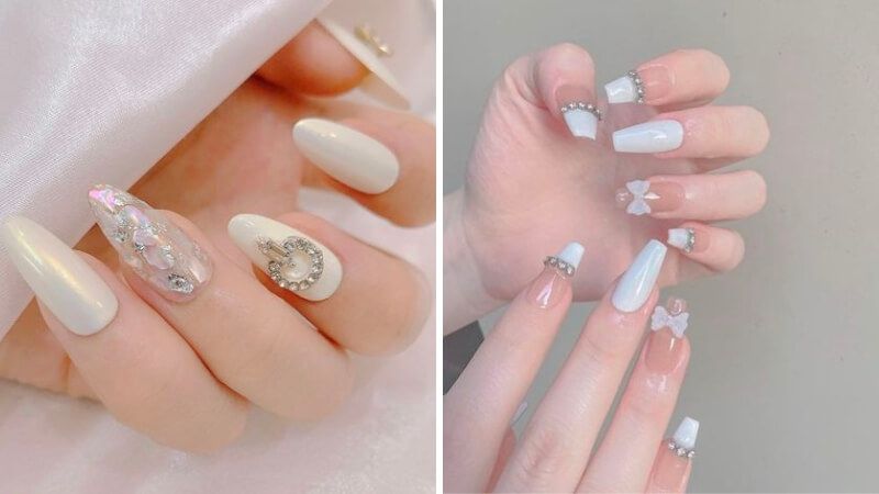 Những nail màu trắng sữa móng dài - Hình số 9