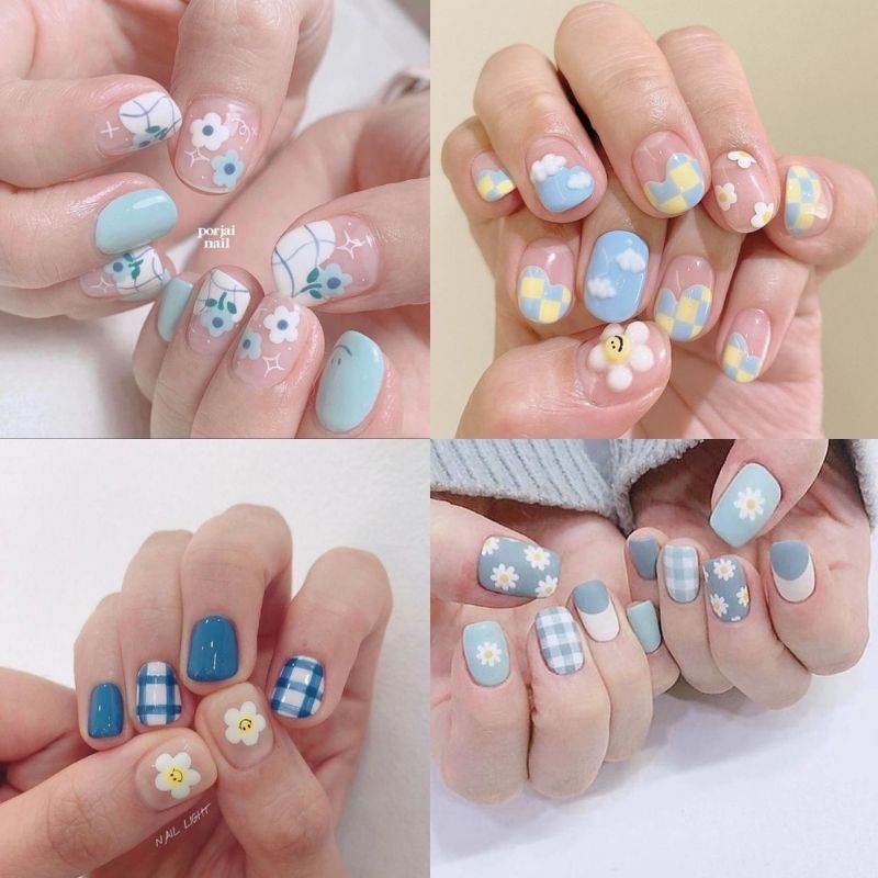 Những nail màu xanh dương nhạt vẽ - Hình số 1