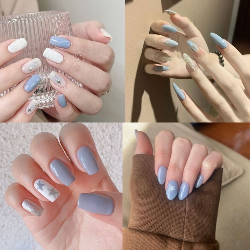 Những nail màu xanh dương nhạt vẽ - Hình số 2