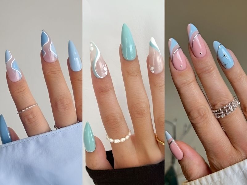 Những nail màu xanh dương nhạt vẽ - Hình số 8