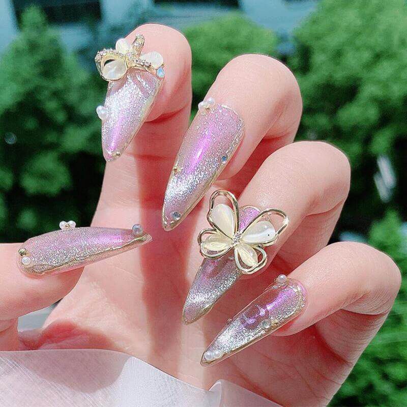 Những mẫu nail sơn thạch đính đá mắt mèo - Hình số 6