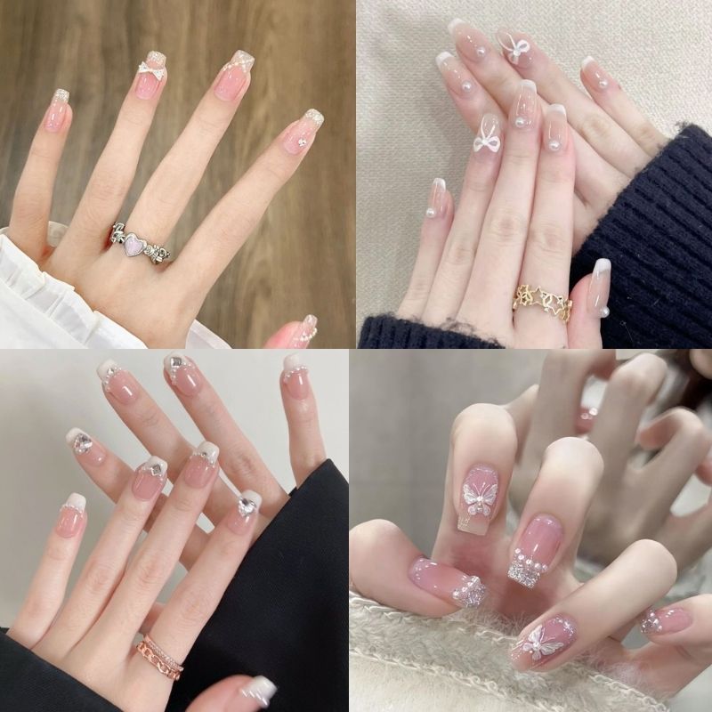 Những mẫu nail cô dâu đính đá - Hình số 6