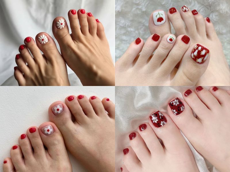 Những nail chân màu đỏ cherry - Hình số 10