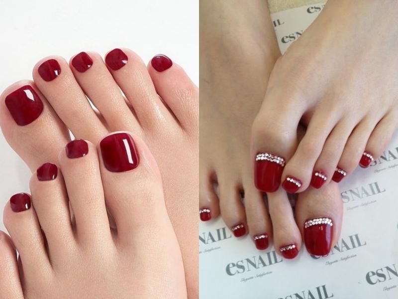 Những nail chân màu đỏ cherry - Hình số 5