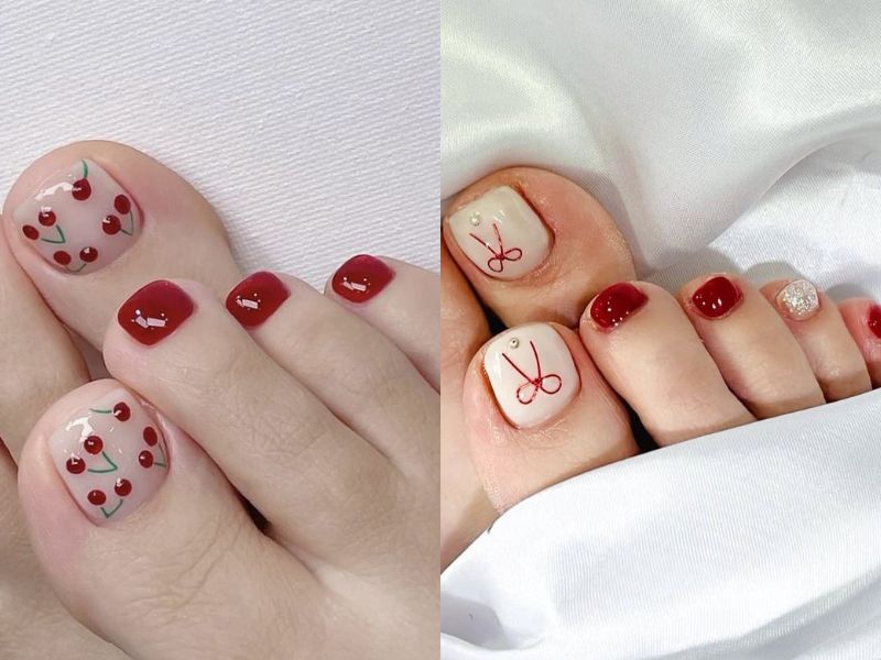 Những nail chân màu đỏ cherry - Hình số 6