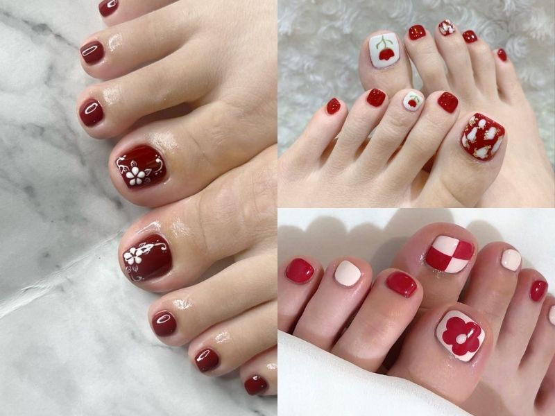 Những nail chân màu đỏ cherry - Hình số 8