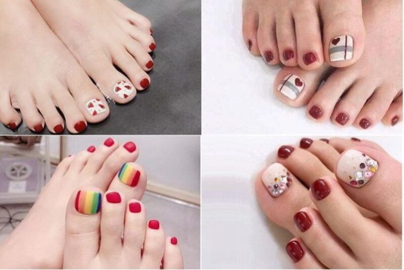 Những nail chân màu đỏ đơn giản - Hình số 1