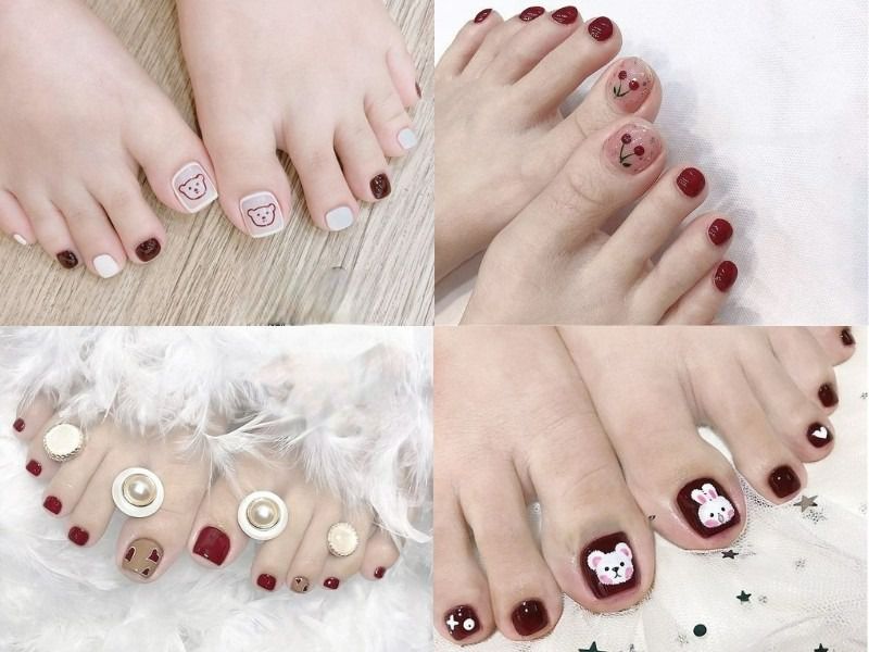 Những nail chân màu đỏ đơn giản - Hình số 5