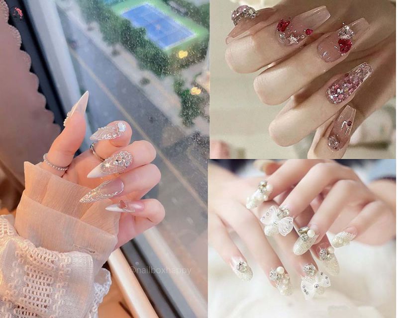 Những nail cô dâu màu thạch kim tuyến - Hình số 2